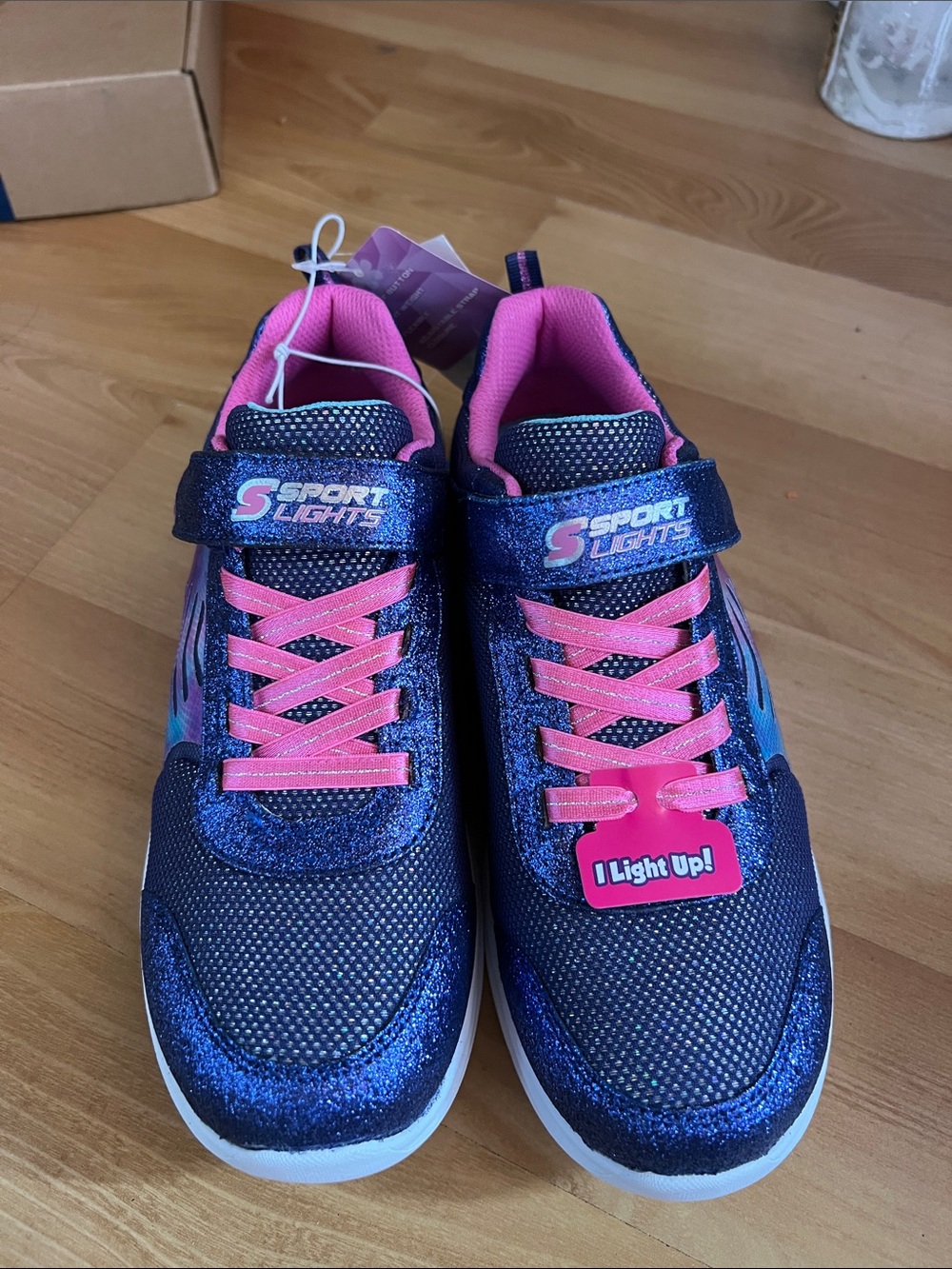 Skechers Girls Navy Glitter Sneakers with Pink Accents